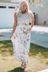 White Striped Floral Print Sleeveless Maxi Dress With Pocket